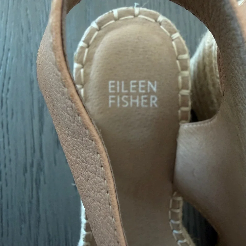 Eileen‎ Fisher Tan Leather Espadrille Wedge Sandals Lace Up 7.5 Nude Boho Summer